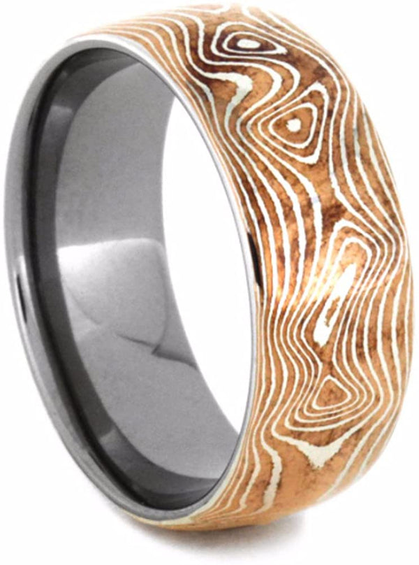 The Men's Jewelry Store (Unisex Jewelry) Copper and Sterling Silver Mokume 7mm Comfort-Fit Titanium Wedding Band