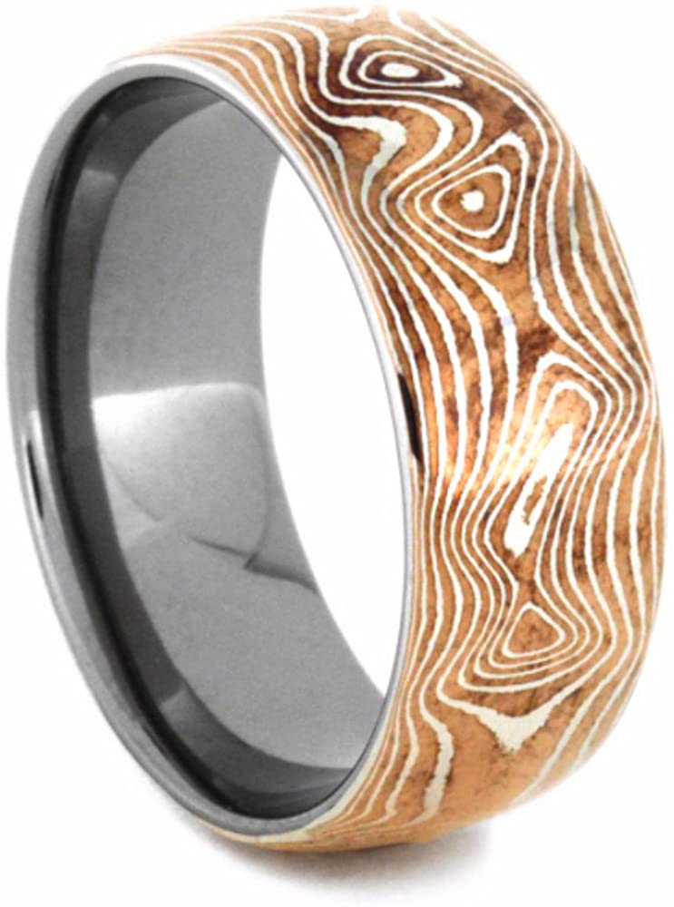 Copper and Sterling Silver Mokume 7mm Comfort-Fit Titanium Wedding Band, Size 12.75