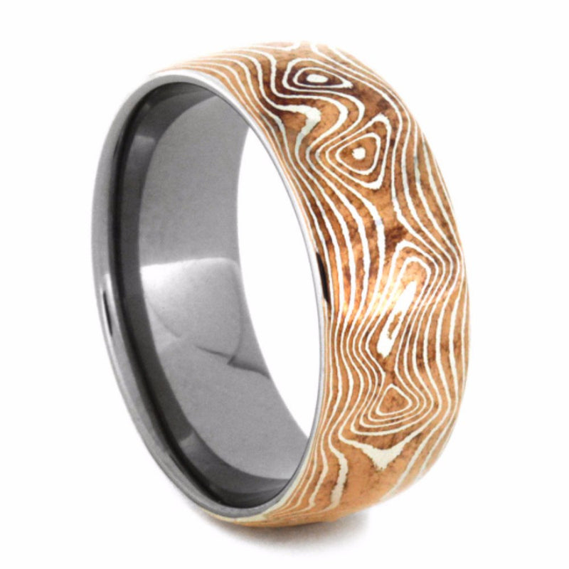 The Men's Jewelry Store (Unisex Jewelry) Copper and Sterling Silver Mokume 7mm Comfort-Fit Titanium Wedding Band