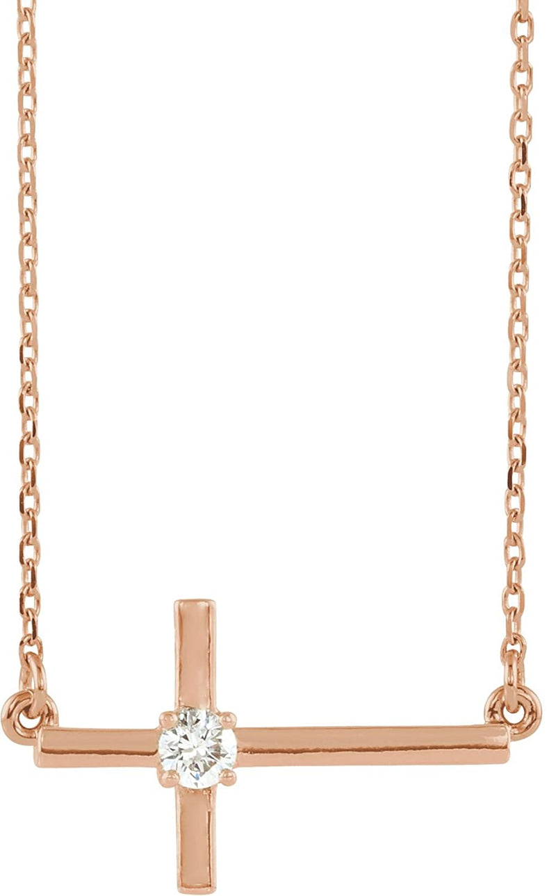 Diamond Sideways Cross 14k Rose Gold Necklace, 16"-18" (.1 Ct, G-H Color, I1 Clarity)