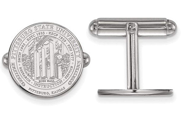 Rhodium-Plated Sterling Silver, Pittsburg State University Crest, Cuff Links, 15MM