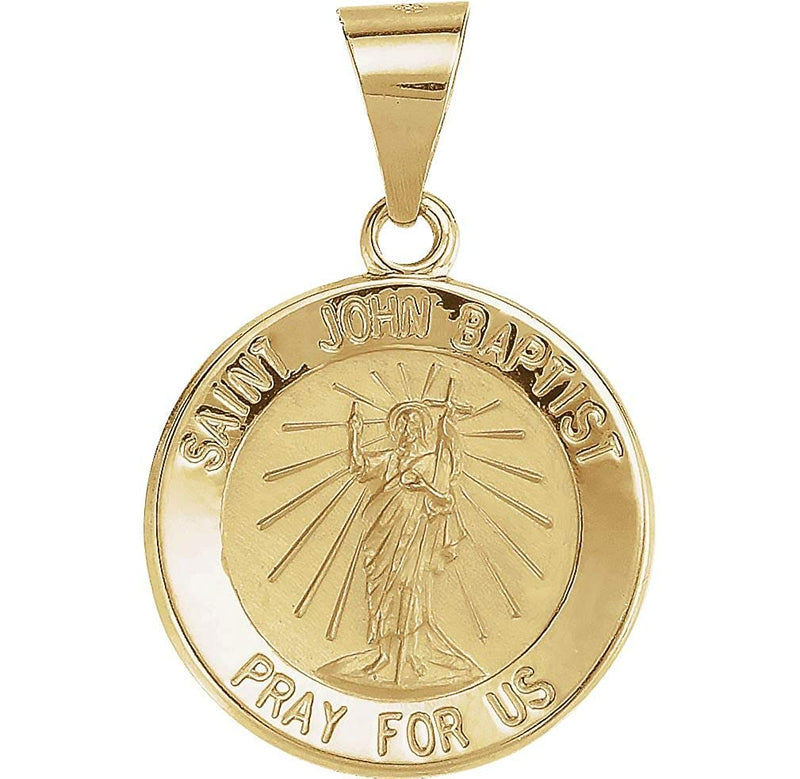 14k Yellow Gold Round Hollow St. John the Baptist Medal (15 MM)