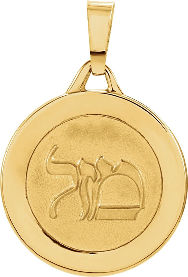 14k Yellow Gold Round Mazel Good Luck Medal (15 MM)