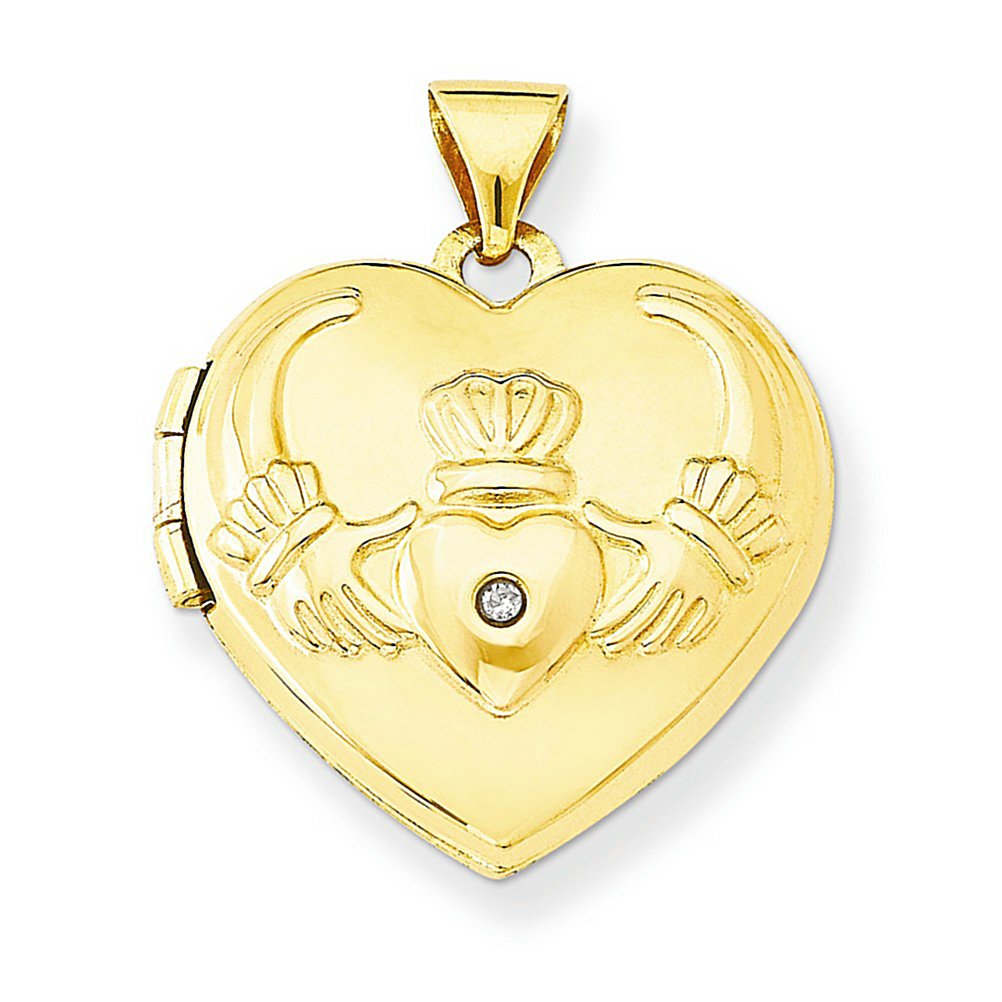 Petite 14k Yellow Gold Diamond Claddagh Heart Locket Pendant