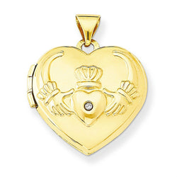 Petite 14k Yellow Gold Diamond Claddagh Heart Locket Pendant