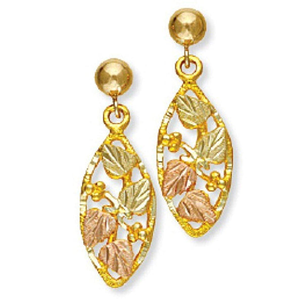 Diamond-Cut Grape Leaf Dangle Earrings, 10k Yellow Gold, 12k Green and Rose Gold Black Hills Gold Motif