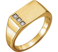 Men's Diamond 3-Stone Past, Present, Future Signet Ring, 14k Yellow Gold (.10 Ctw, G-H Color I1 Clarity) Size 12.5