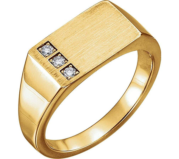 Men's Diamond 3-Stone Past, Present, Future Signet Ring, 14k Yellow Gold (.10 Ctw, G-H Color I1 Clarity)