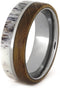 Deer Antler, Whiskey Barrel Oak Wood 8mm Comfort-Fit Titanium Band, Size 5.5