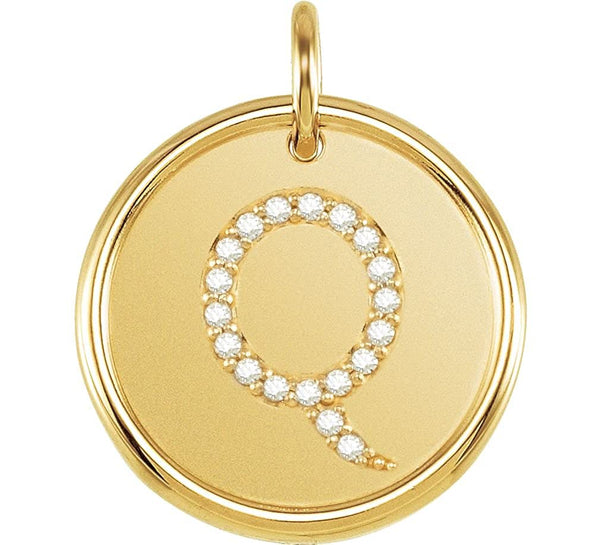 Diamond Initial "Q" Round Pendant, 18k Yellow Gold-Plated Sterling Silver (0.1 Ctw, Color GH, Clarity I1)