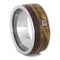 Princess Cut Ruby, Black Ash Burl, Dalmata Wood 9mm Comfort-Fit Titanium Band