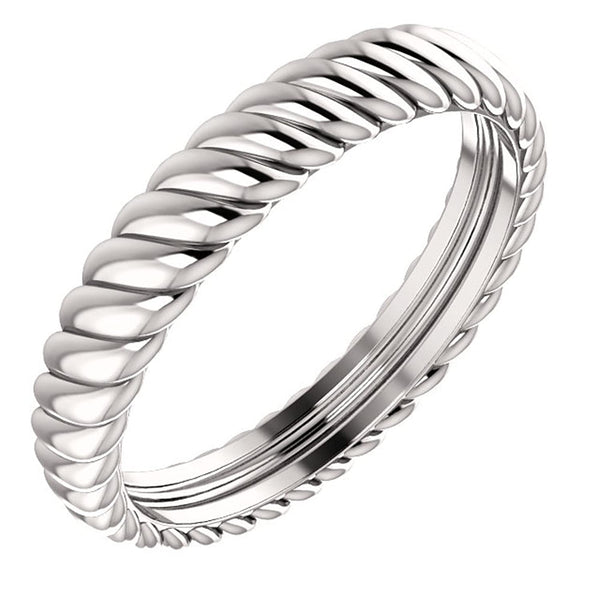 Rhodium-Plated 14k White Gold 3.75mm Comfort-Fit Rope Pattern Band, Size 5