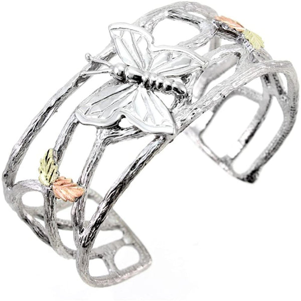 Butterfly Cuff Bracelet, Sterling Silver, 12k Green and Rose Gold Black Hills Gold Motif