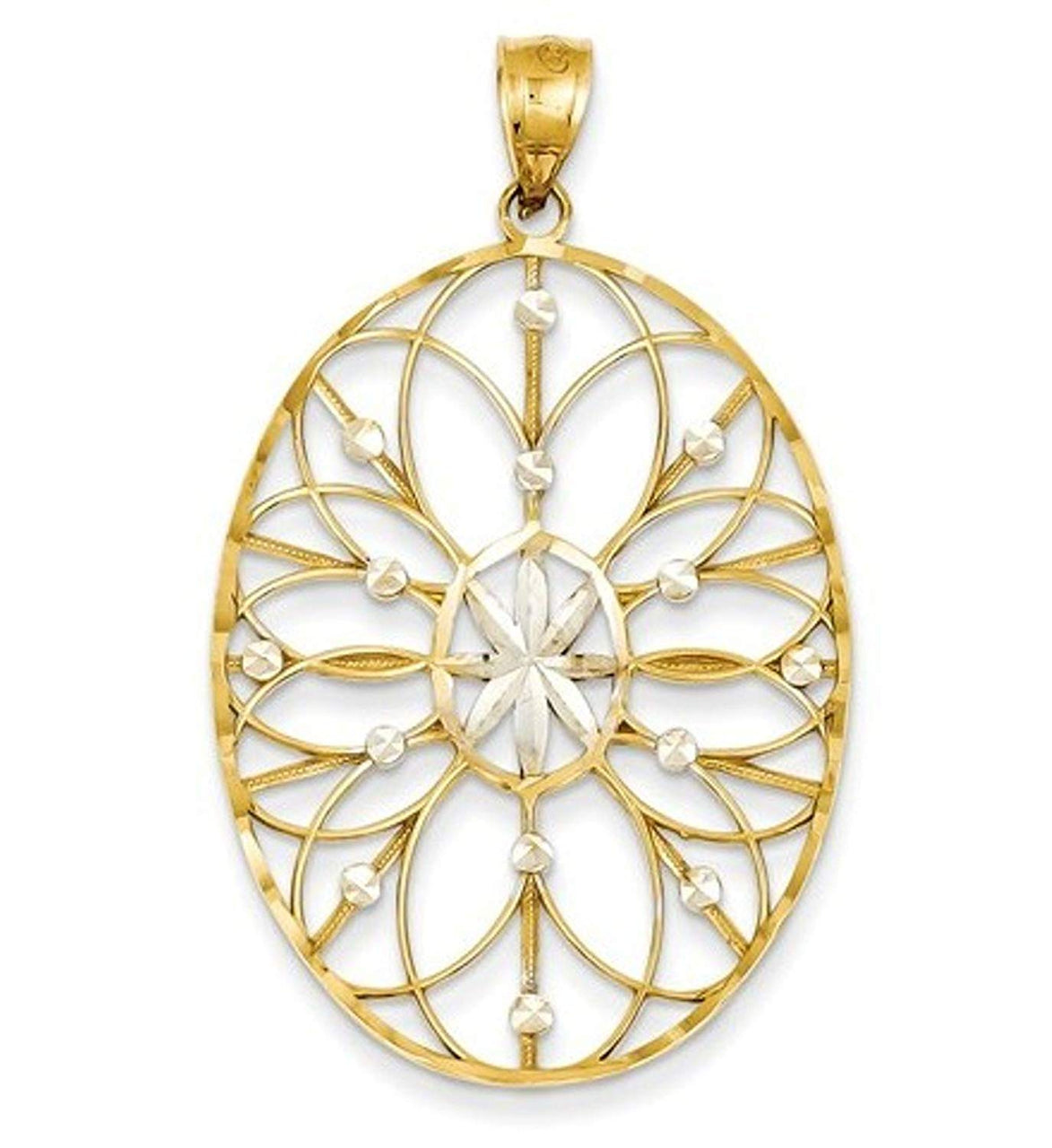 Rhodium-Plated 14k Yellow Gold Floral Medallion Pendant (50X30MM)