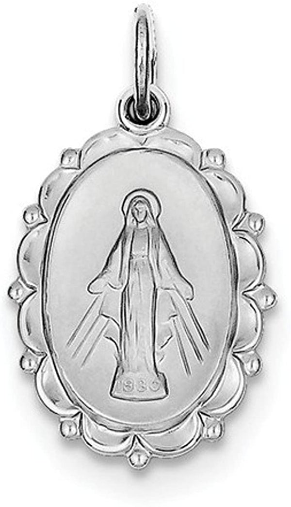 Rhodium-Plated Sterling Silver Miraculous Medal (25X13MM)