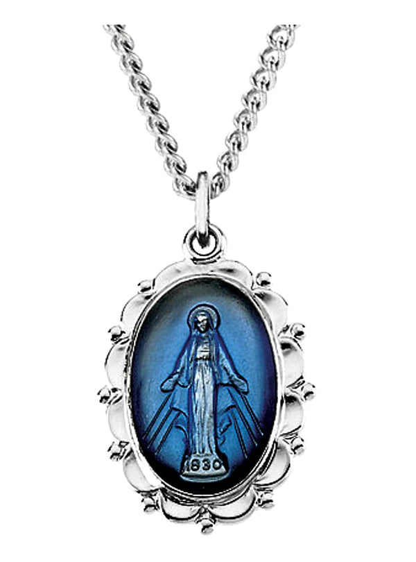 Sterling Silver Oval Miraculous Necklace, 18" (15x12 MM)