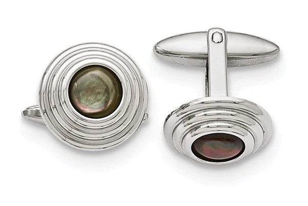 Stainless Steel Polished Black Mother Of Pearl Domed Cuff Links