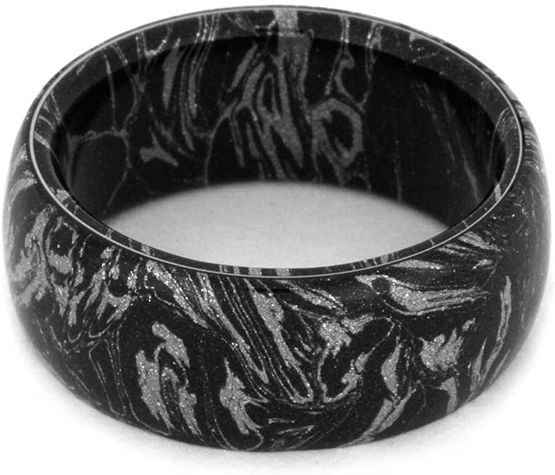 Black and White Composite Mokume Sleeve 10mm Comfort-Fit Matte Titanium Ring, Size 7