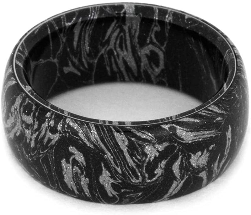 Black and White Composite Mokume Sleeve 10mm Comfort-Fit Matte Titanium Ring, Size 6