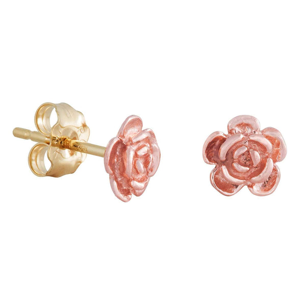 Ave 369 Blooms Rose Flower Earrings, 10k Yellow Gold Black Hills Gold Motif