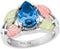 Pear Swiss Blue CZ Ring, Sterling Silver, 12k Green and Rose Gold Black Hills Gold Motif, Size 9.25