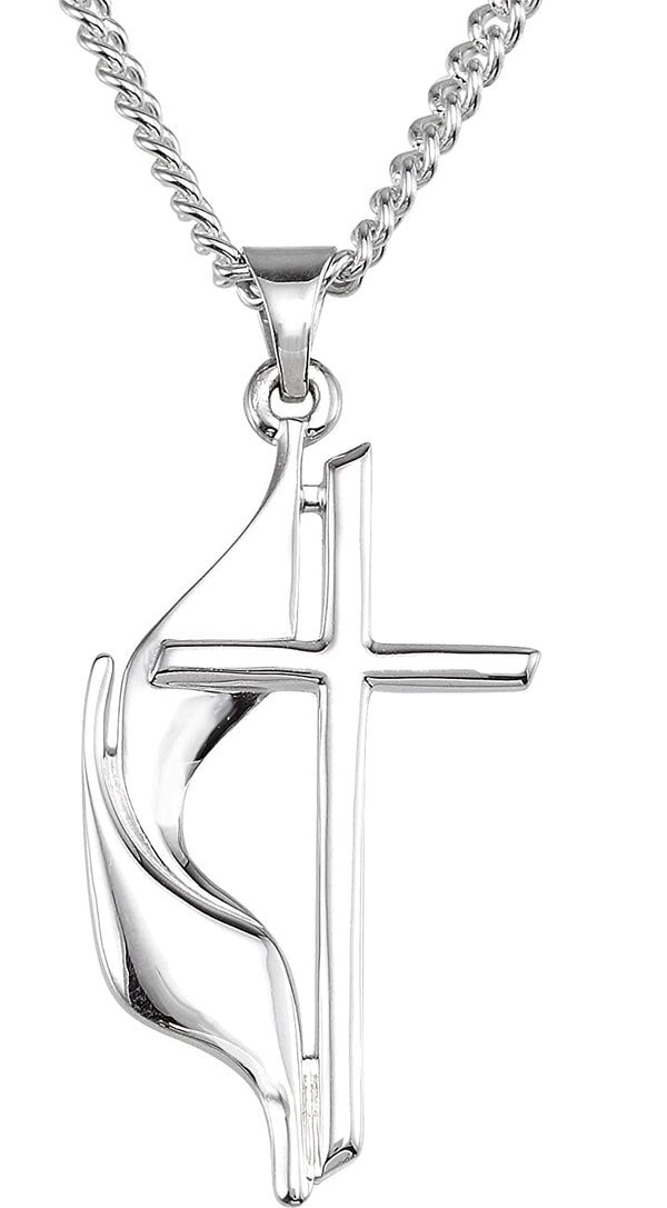 Methodist Cross Sterling Silver Pendant Necklace, 18"