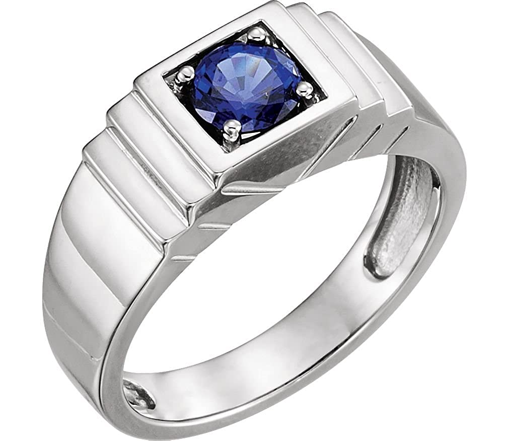 Men's Chatham Created Blue Sapphire 1.25 Ct Ring, Rhodium-Plated 14k White Gold