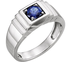 Men's Chatham Created Blue Sapphire 1.25 Ct Ring, Rhodium-Plated 14k White Gold