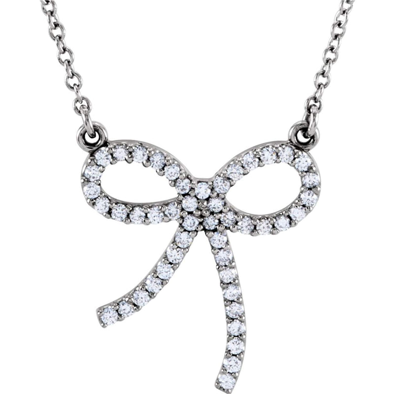 Diamond Bow Platinum Pendant Necklace, 16.5" (1/4 Cttw)