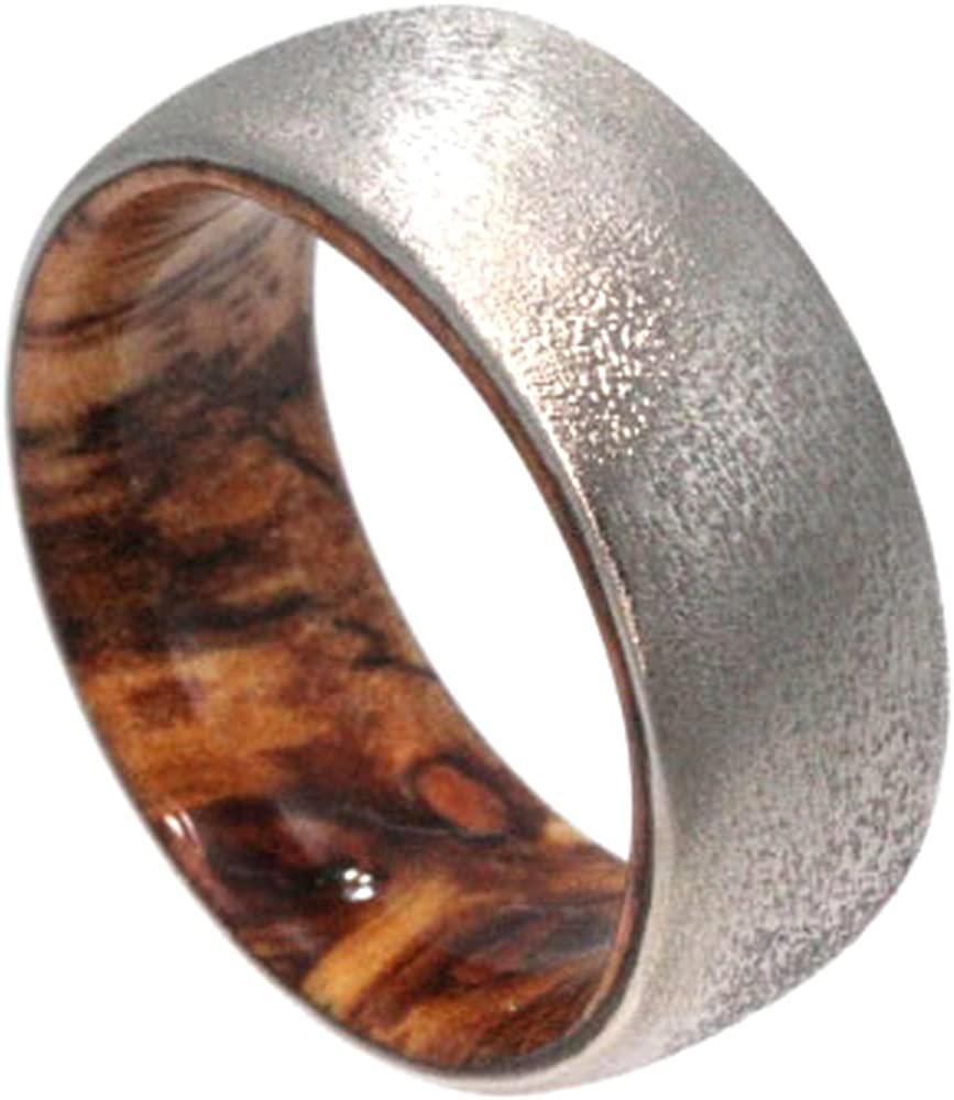 Sindora Wood Inner Sleeve 6mm Comfort Fit Deep Frosted Titanium Ring , Size 4.5