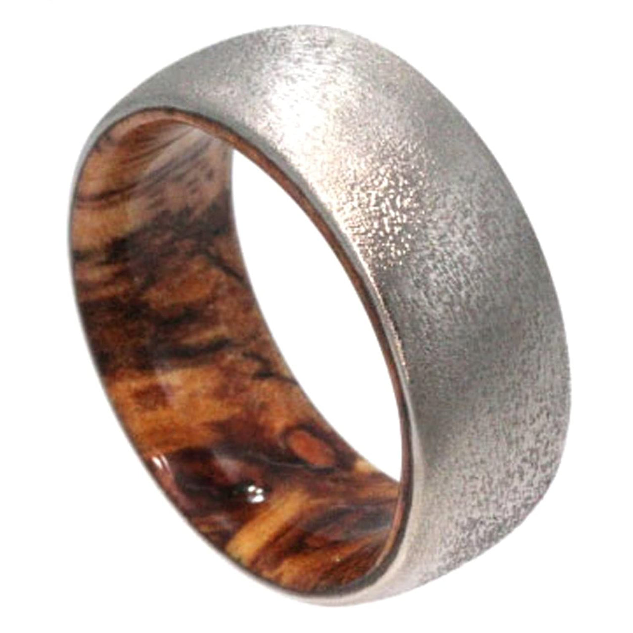 Sindora Wood Inner Sleeve 6mm Comfort Fit Deep Frosted Titanium Ring