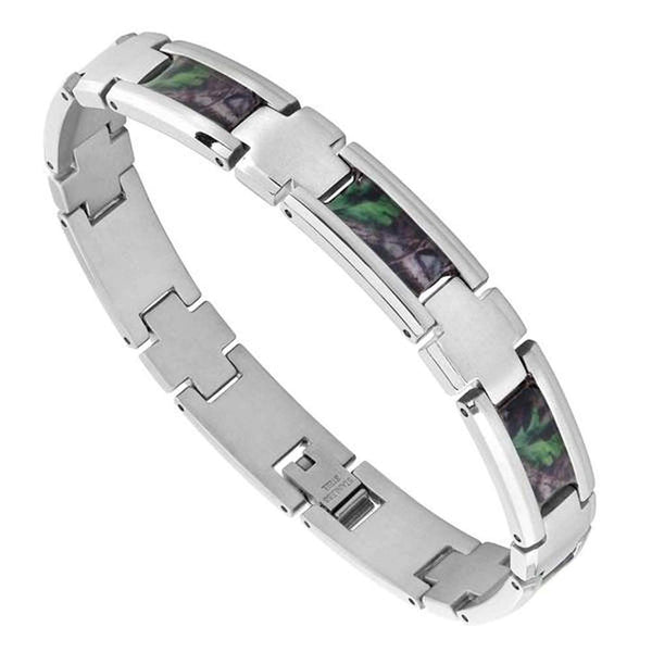 Men's Enamel Camo Design Bracelet, Stainless Steel, 9"