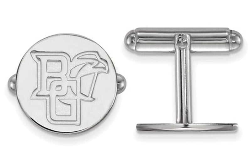 Rhodium-Plated Sterling Silver Bowling Green State University Cuff Links,15MM