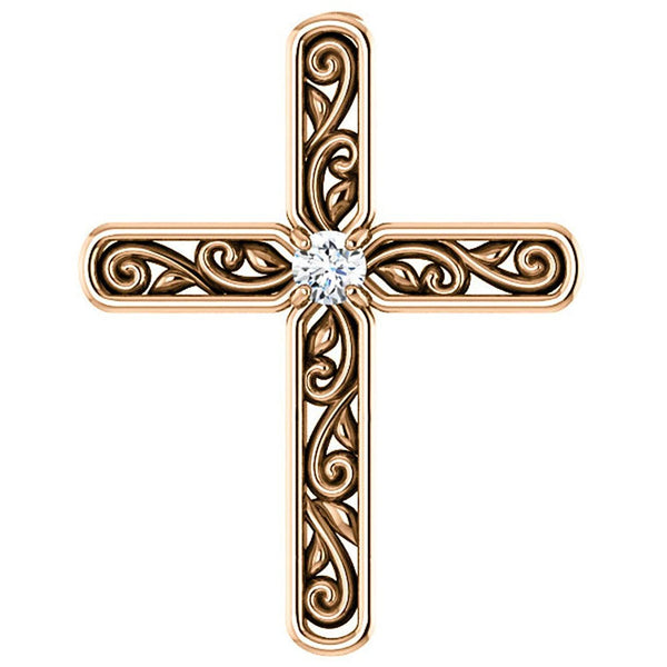 Diamond Solitaire Cross 14k Rose Gold Pendant (.03 Ct, G-H Color, I1 Clarity)