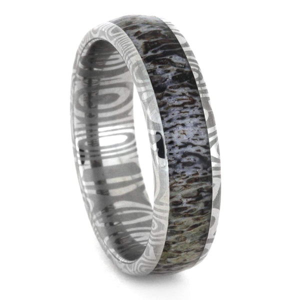 Deer Antler Damascus Stainless Steel, 6mm Comfort-Fit Band