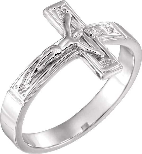 Men's Crucifix Chastity Ring, 14k White Gold 15.25mm, Size 10