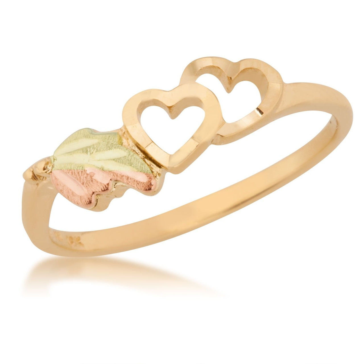 Petite Diamond-Cut Heart Ring, 10k Yellow Gold, 12k Green and Rose Gold Black Hills Gold Motif