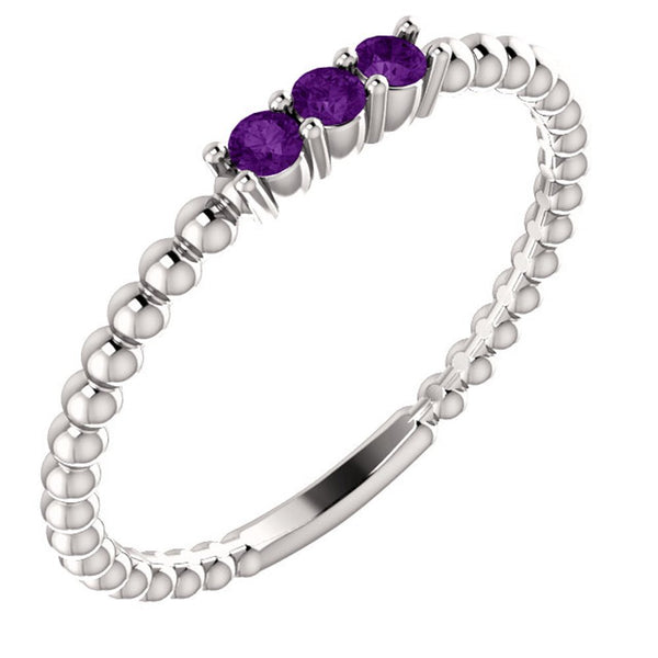 Amethyst Beaded Ring, Rhodium-Plated 14k White Gold, Size 6.25