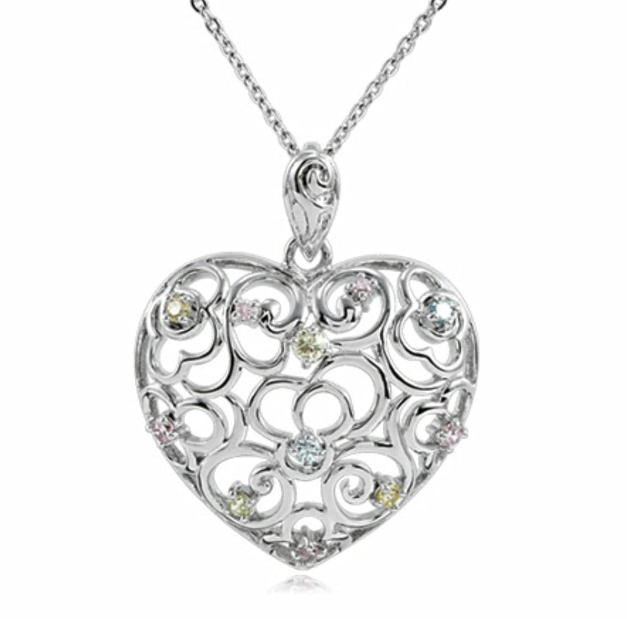 CZ 'Desires of the Heart' Rhodium Plate Sterling Silver Filigree Pendant Necklace, 18"