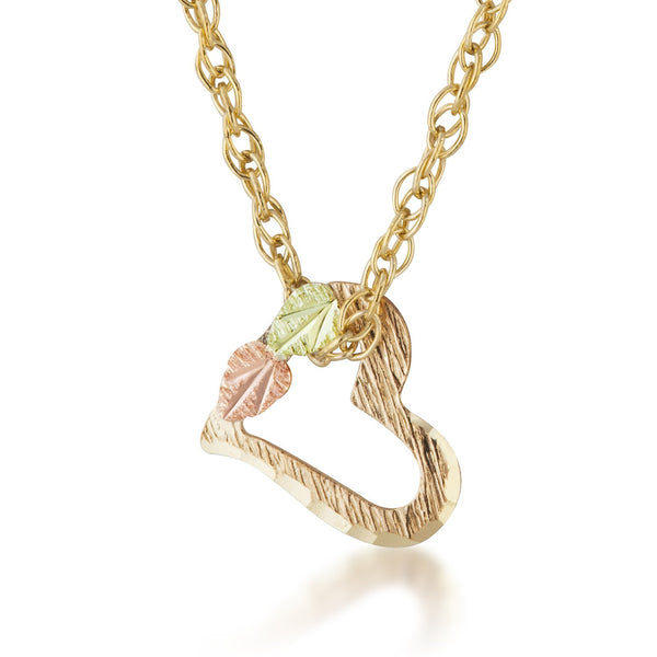 Slanting Heart Necklace, 10k Yellow Gold, 12k Green and Rose Gold Black Hills Gold Motif, 18"