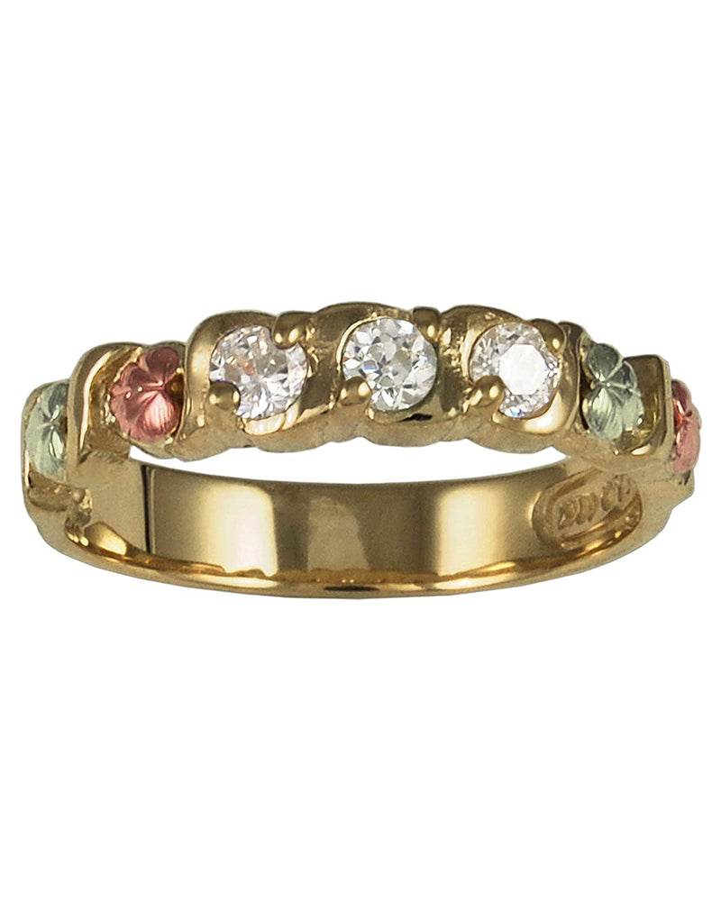 Women's Diamond 10k Yellow Gold, 12k Pink Gold, 12k Green Gold Black Hills Gold Motif Ring (.15 Ctw, HJ, I1)