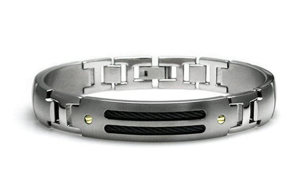 Men's Cable Sport Collection Gray Titanium, 18k Yellow Gold Screws, 11mm Brushed Satin Bracelet, 8.5"