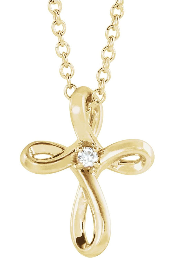 Diamond Infinity Cross 14k Yellow Gold Necklace, 16"-18" (.02 Ct, G-H Color, I1 Clarity)