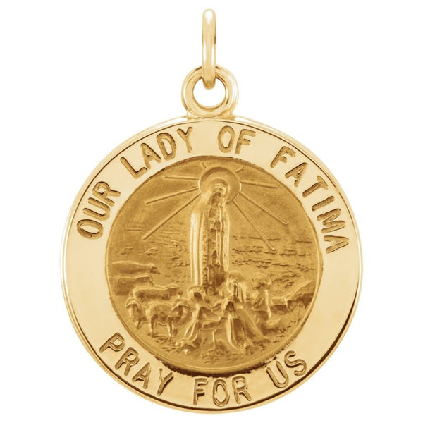 14k Yellow Gold Round Our Lady of Fatima Medal (22 MM)