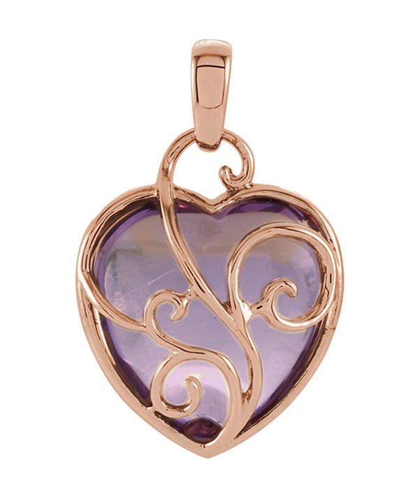 7.35k Rose De France Heart in 14k Rose Gold Filigree Necklace, 18