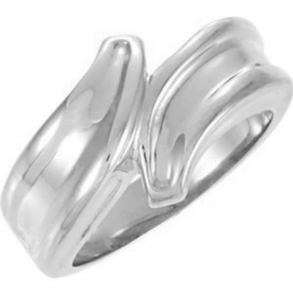 Vintage Style Bypass Ring, 8mm Rhodium-Plated 14k White Gold, Size 6