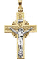 Two-Tone Sunburst Crucifix 14k Yellow and White Gold Pendant(32X19.5MM)