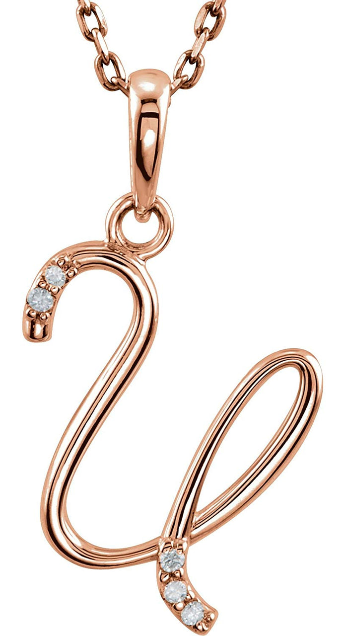 5-Stone Diamond Letter 'U' Initial 14k Rose Gold Pendant Necklace, 18" (.03 Cttw, GH, I1)