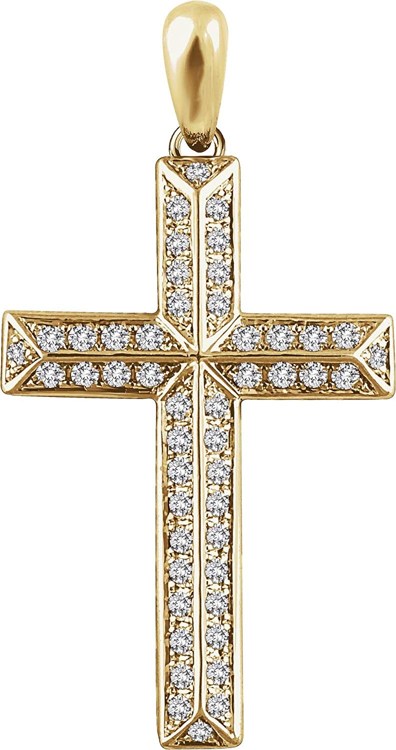 Diamond Angled Cross Rhodium-Plated 14k Yellow Gold Pendant (.5 Ctw, H+ Color, I1 Clarity)