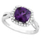 Cushion-Cut Purple CZ Halo Soft Square Rhodium-Plated Sterling Silver Ring